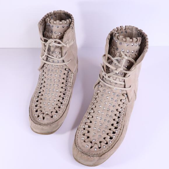 SAM EDELMAN Katelyn Studded Moccasin Ankle Boots Putty Lace Up Women's 7.5M - Picture 4 of 9